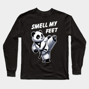 Cute Kawaii Panda High Kick for Boys Girls Funny Taekwondo Long Sleeve T-Shirt